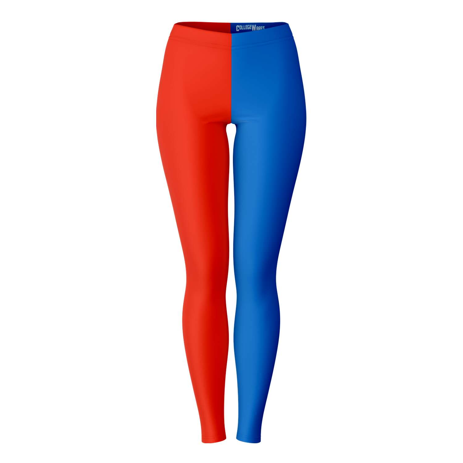 Front view of University of Kansas color leggings in red and blue — bold Jayhawk fanwear from CollegeWares.