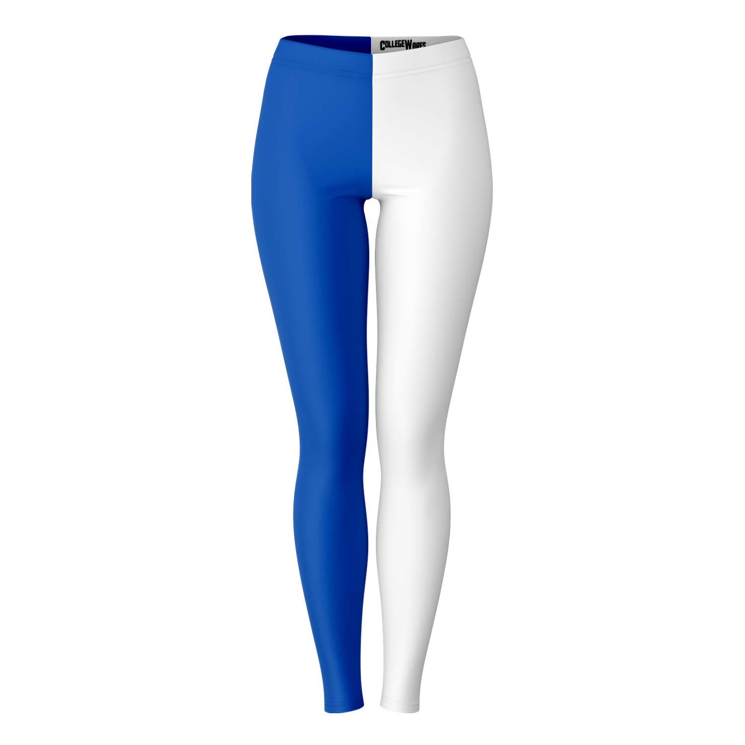 Front view of University of Kentucky color leggings in blue and white — spirited Wildcat apparel by CollegeWares.