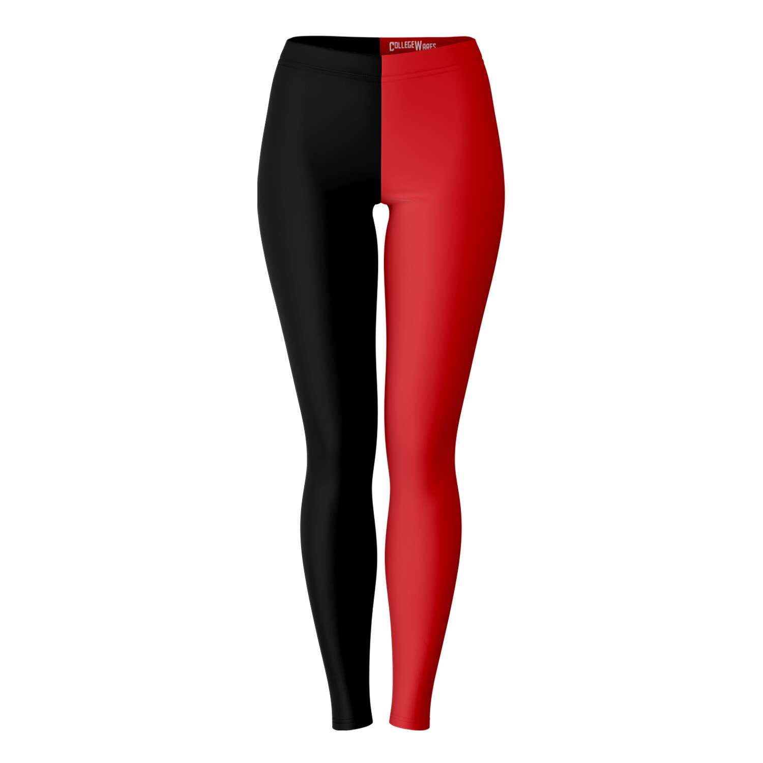 Front view of University of Louisville color leggings in black and red — bold fan apparel by CollegeWares.