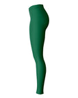 Right-side view of green panel University of Miami leggings — sleek, sporty school pride from CollegeWares.