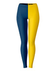 Front view of University of Michigan color leggings in maize and blue — bold Wolverine fanwear by CollegeWares.