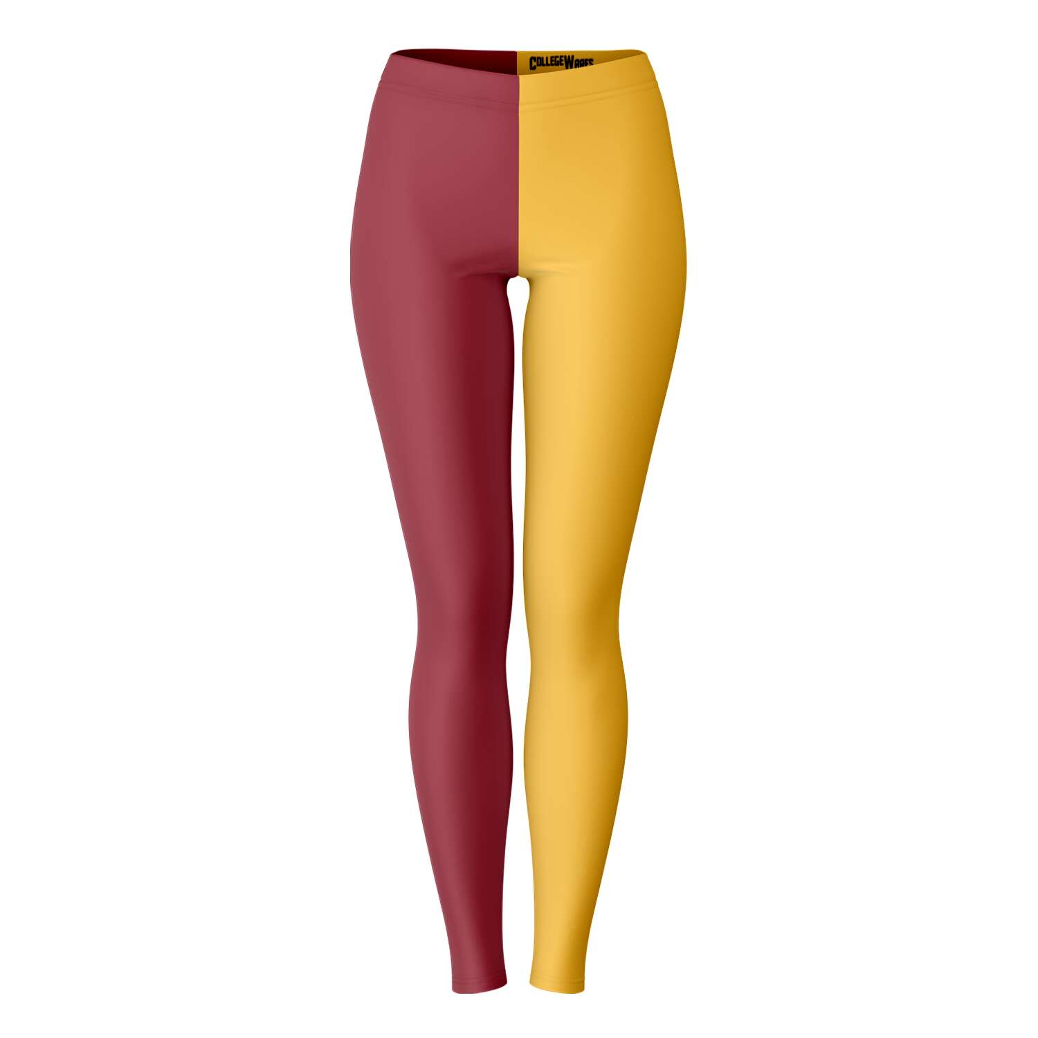 Front view of University of Minnesota maroon and gold color leggings — bold school pride design by CollegeWares.
