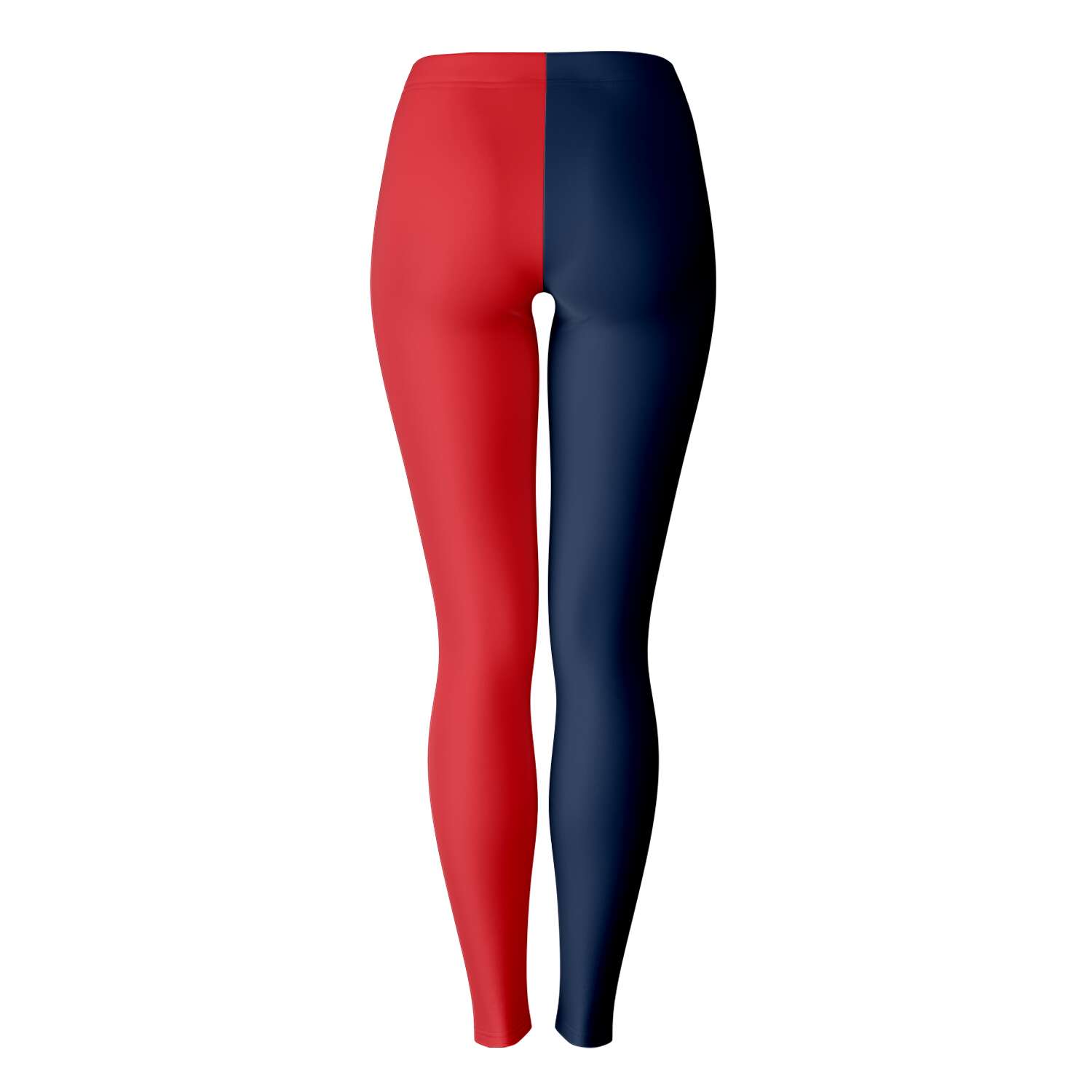 Back view of split red and navy University of Mississippi leggings — bold college fanwear from CollegeWares.