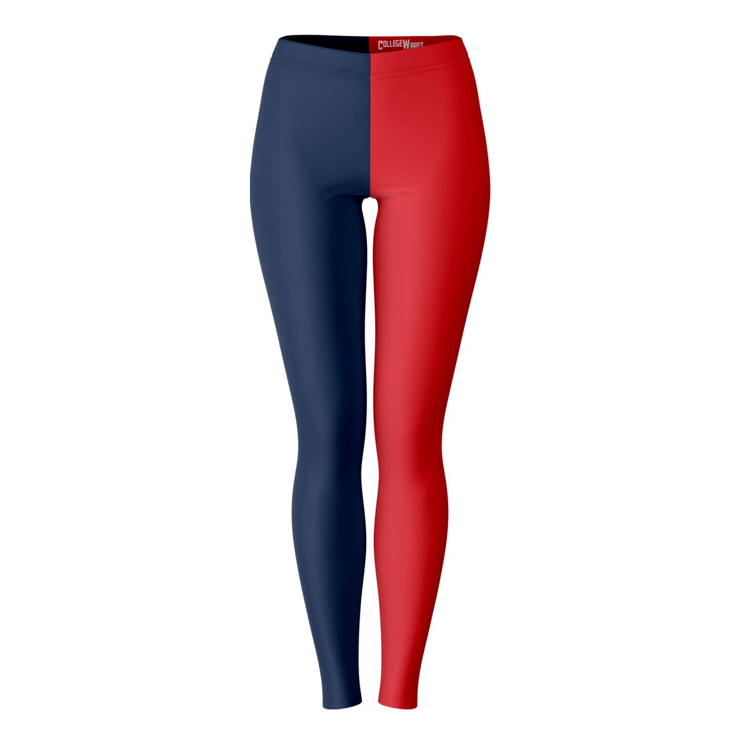Front view of Ole Miss navy and red color leggings — spirited Rebels fan gear from CollegeWares.