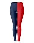 Front view of Ole Miss navy and red color leggings — spirited Rebels fan gear from CollegeWares.