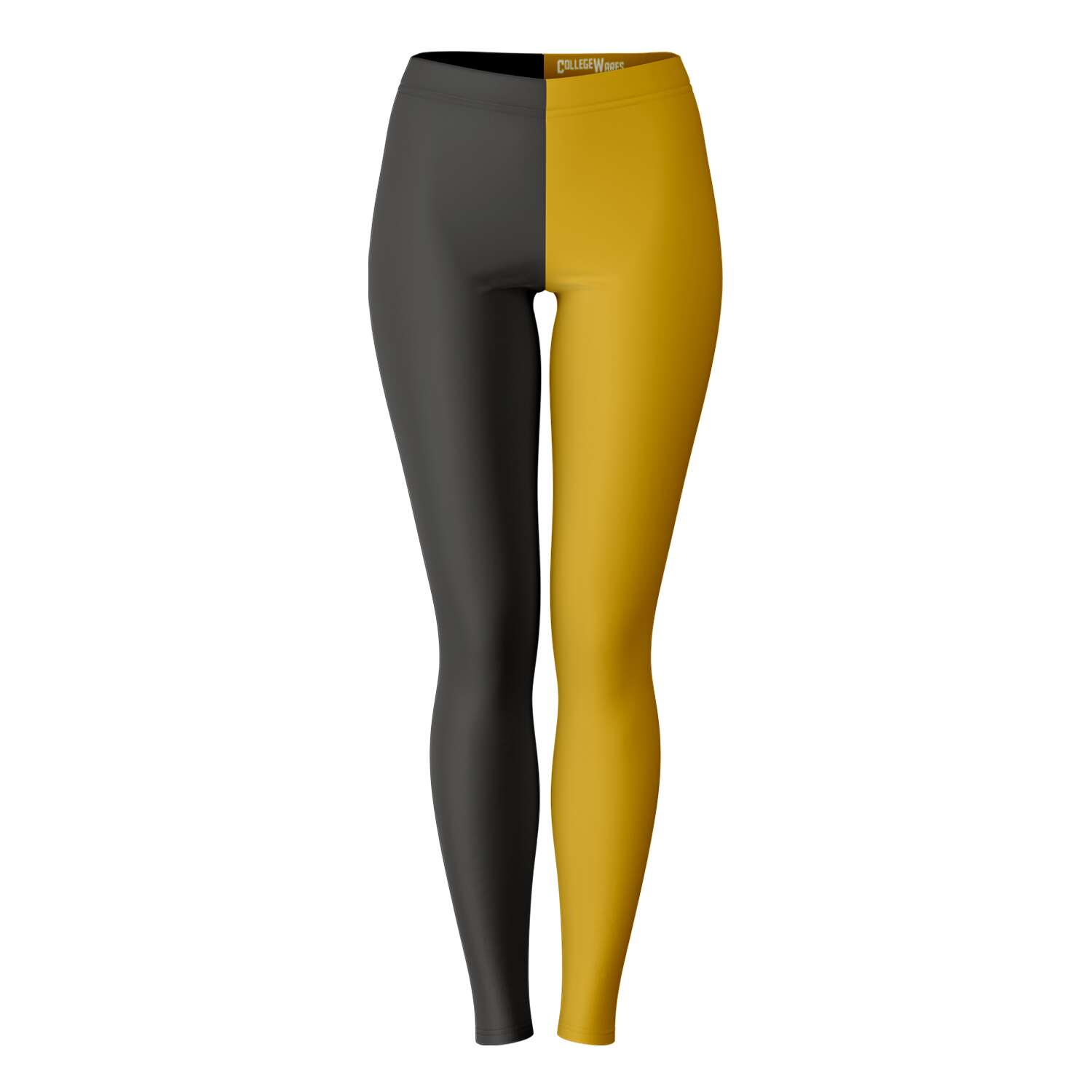 Front view of University of Missouri black and gold color leggings — Mizzou fanwear with bold spirit from CollegeWares.