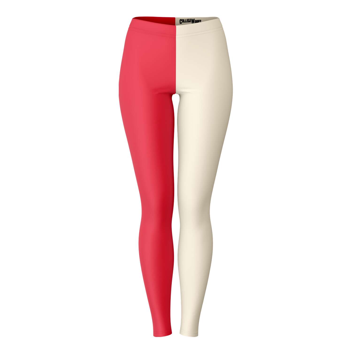 Front view of scarlet and cream University of Nebraska color leggings — Huskers game day gear by CollegeWares.