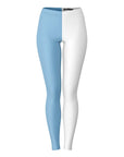 Front view of Carolina blue and white University of North Carolina leggings — bold Tar Heel fanwear from CollegeWares.