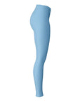 Left-side view of Carolina blue leg panel UNC leggings — chill and classic spiritwear by CollegeWares.