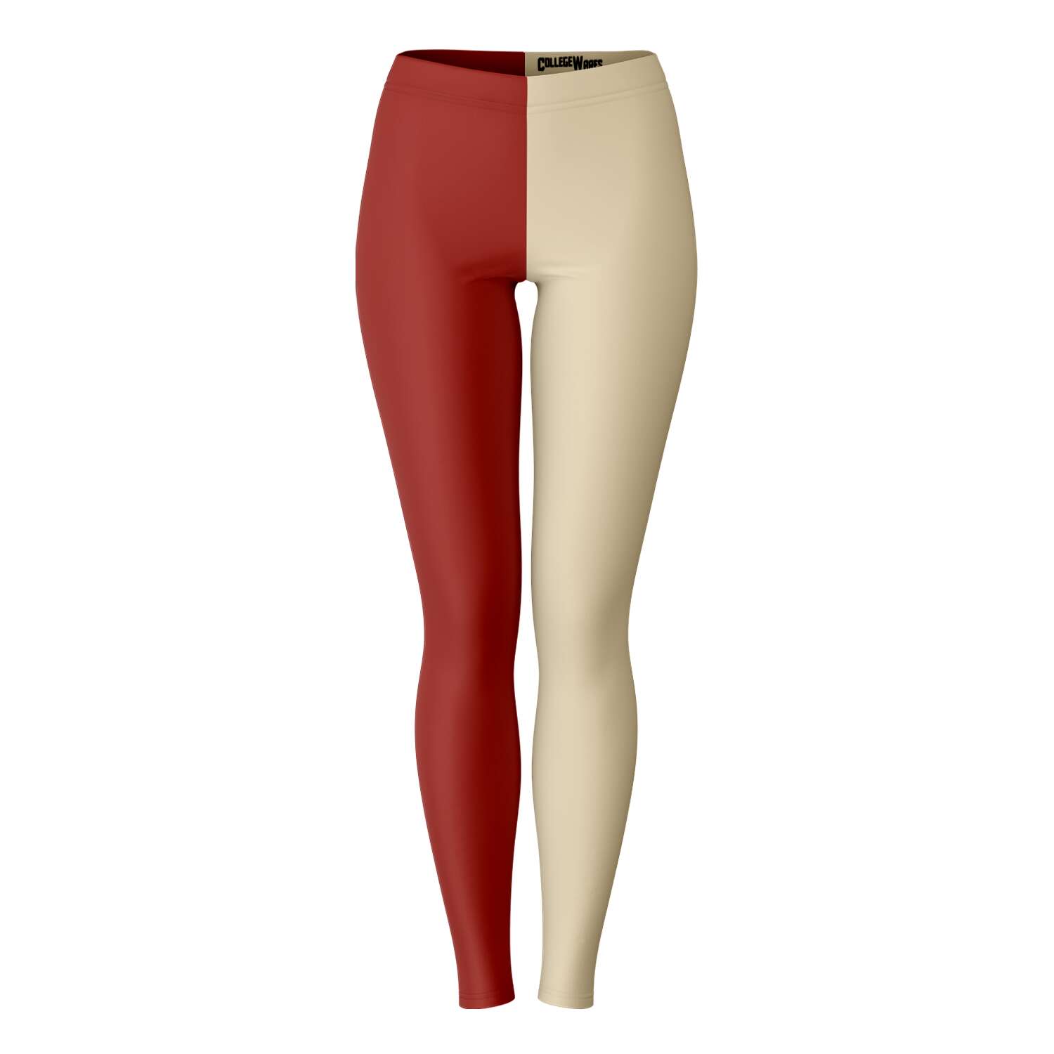 Front view of crimson and cream University of Oklahoma color leggings — bold collegiate fanwear by CollegeWares.