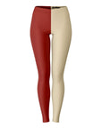 Front view of crimson and cream University of Oklahoma color leggings — bold collegiate fanwear by CollegeWares.
