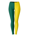 Front view of green and yellow University of Oregon color leggings — spirited Ducks fanwear by CollegeWares.