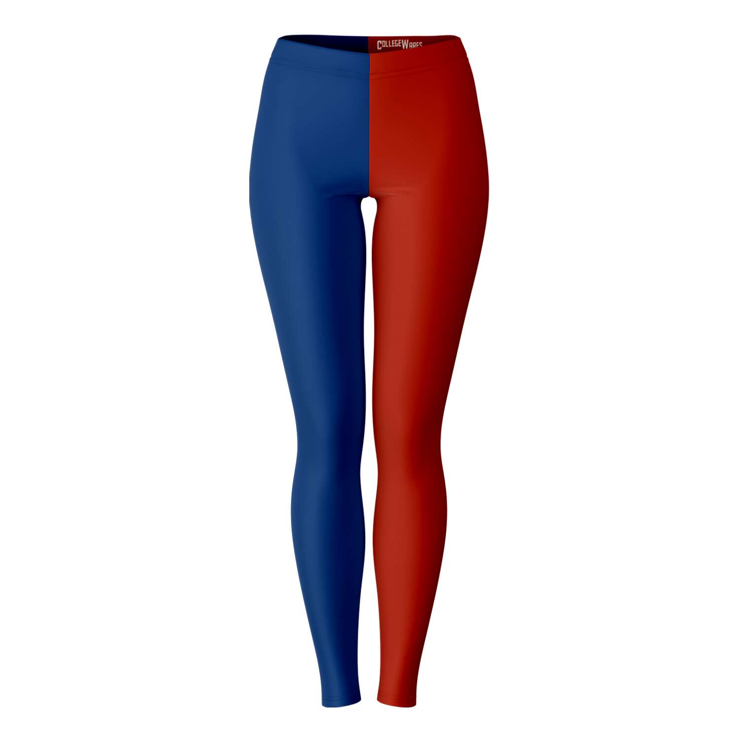 Front view of University of Pennsylvania red and blue color leggings — Ivy League fan apparel by CollegeWares.
