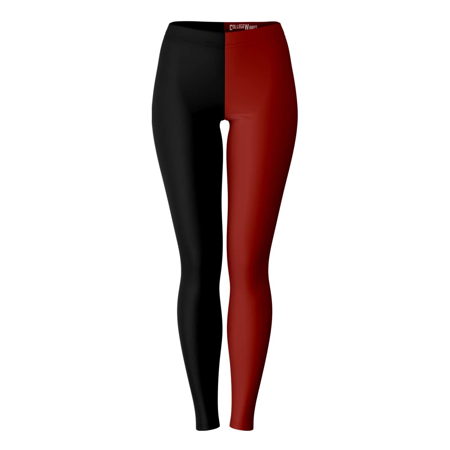 Front view of South Carolina color leggings in garnet and black — spirited Gamecocks apparel by CollegeWares.