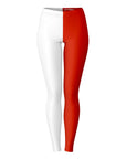 Front view of white and red University of Utah color leggings with split colorblock design — bold school spirit from CollegeWares.