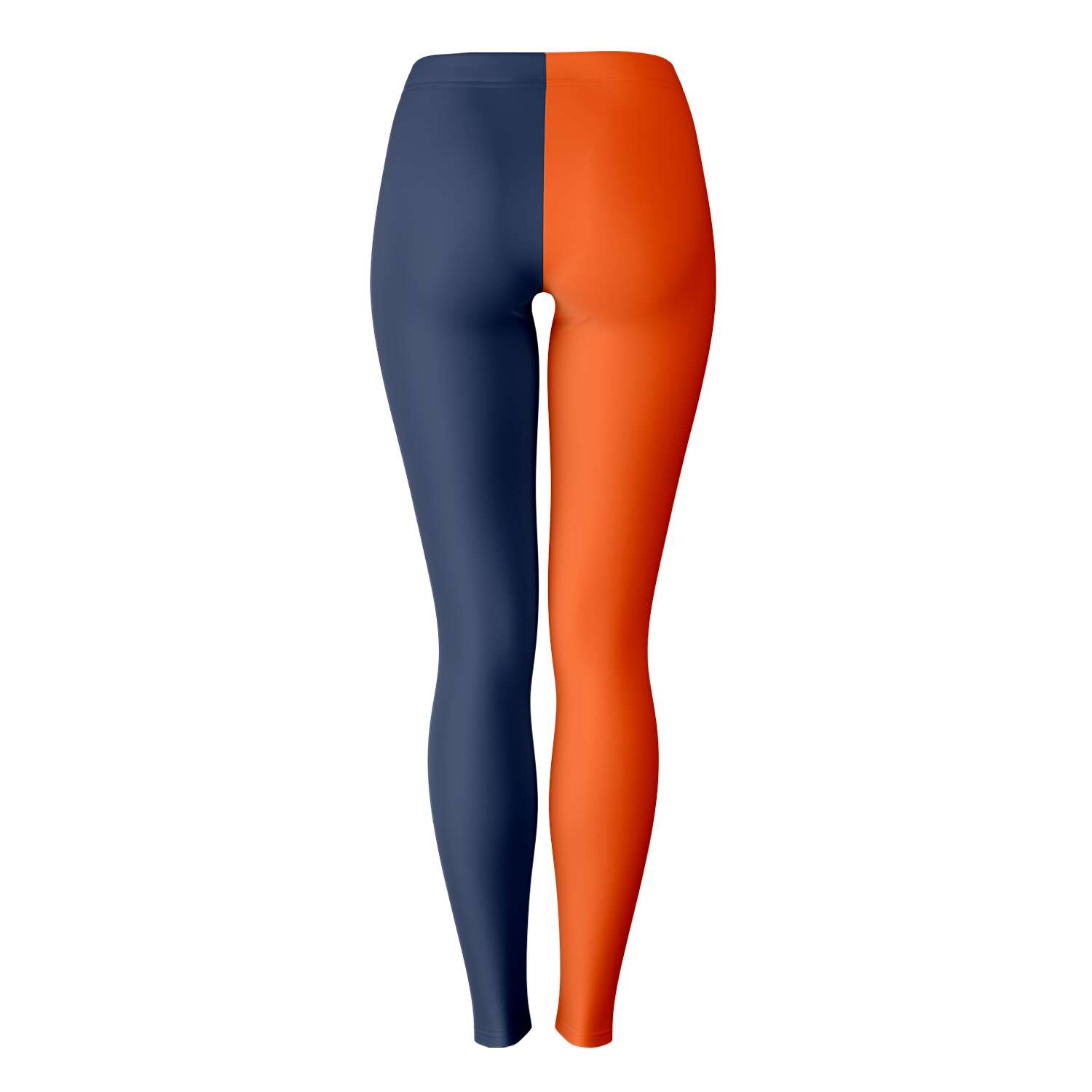 Back view of orange and navy UVA leggings — athletic cut school spiritwear by CollegeWares.