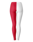 Back view of white and red Wisconsin color leggings with clean athletic style — game day vibes from CollegeWares.