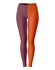 Front view of maroon and orange Virginia Tech color leggings with split-leg design — spirited Hokie fanwear from CollegeWares.