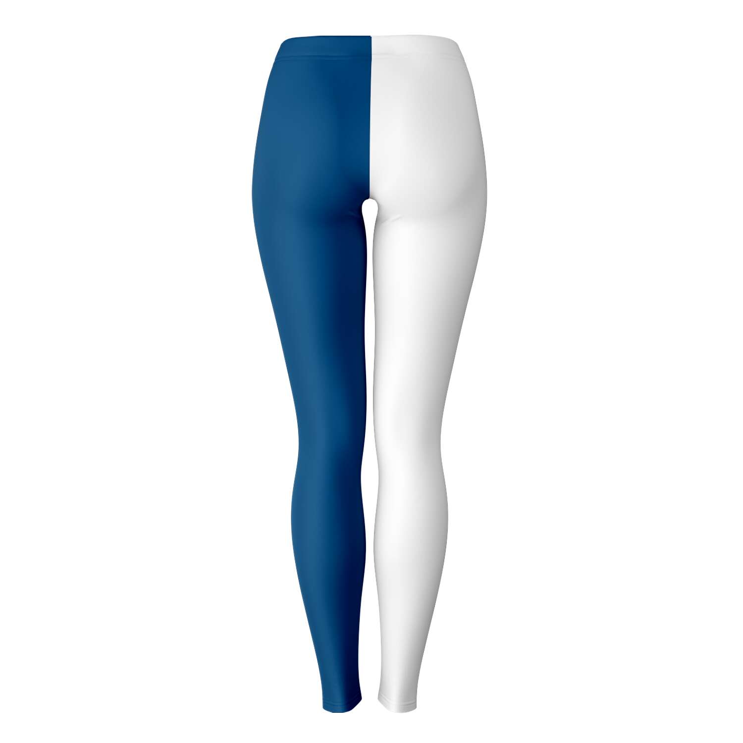Back view of white and navy Yale color leggings with clean athletic finish — Ivy League style from CollegeWares.