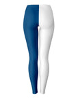 Back view of white and navy Yale color leggings with clean athletic finish — Ivy League style from CollegeWares.
