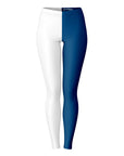 Front view of white and navy Yale University color leggings with bold split design — elite college fanwear from CollegeWares.