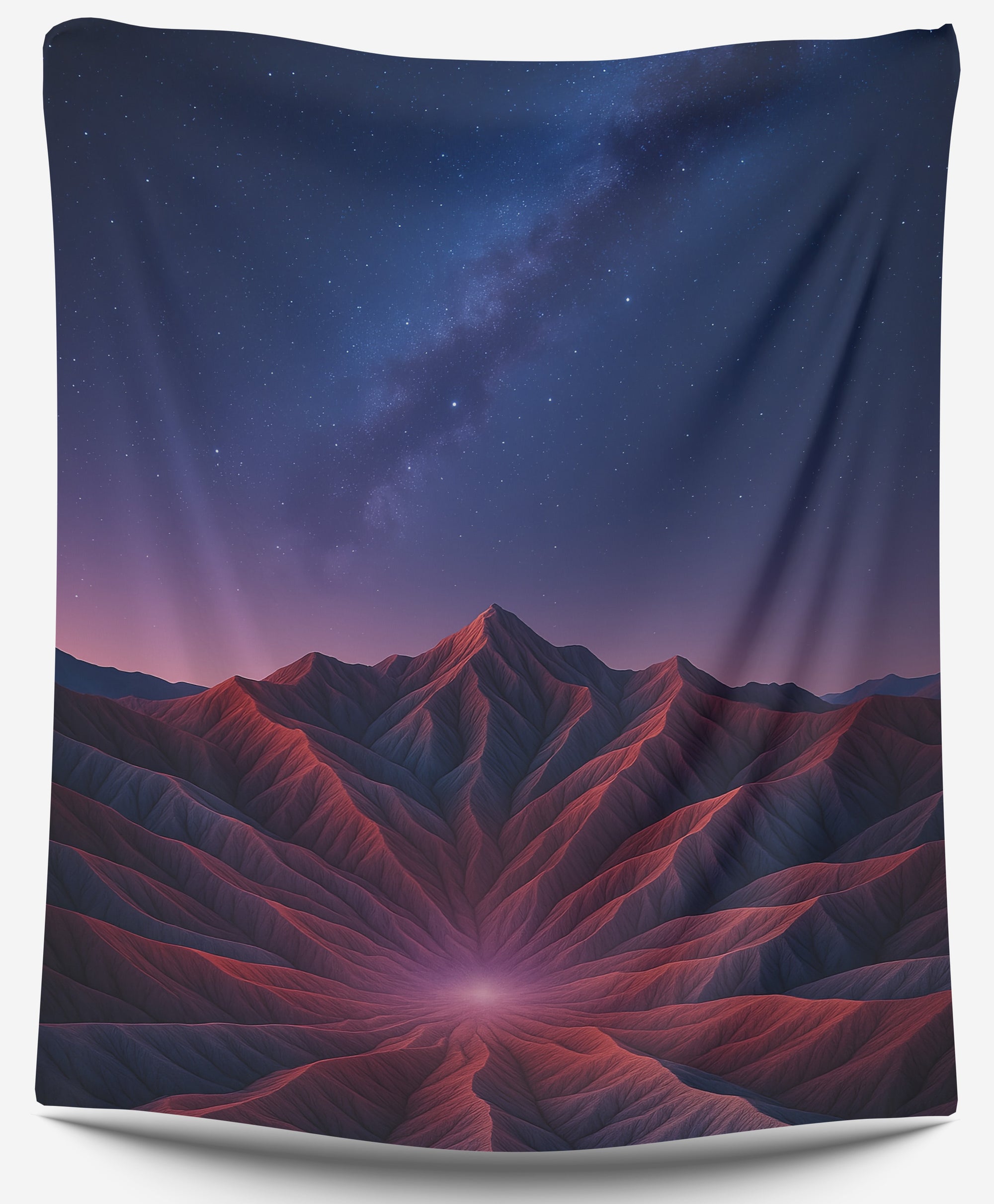 Red mountain landscape glowing under a purple and blue starry night sky, perfect galaxy dorm tapestry or surreal wall decor by CollegeWares.