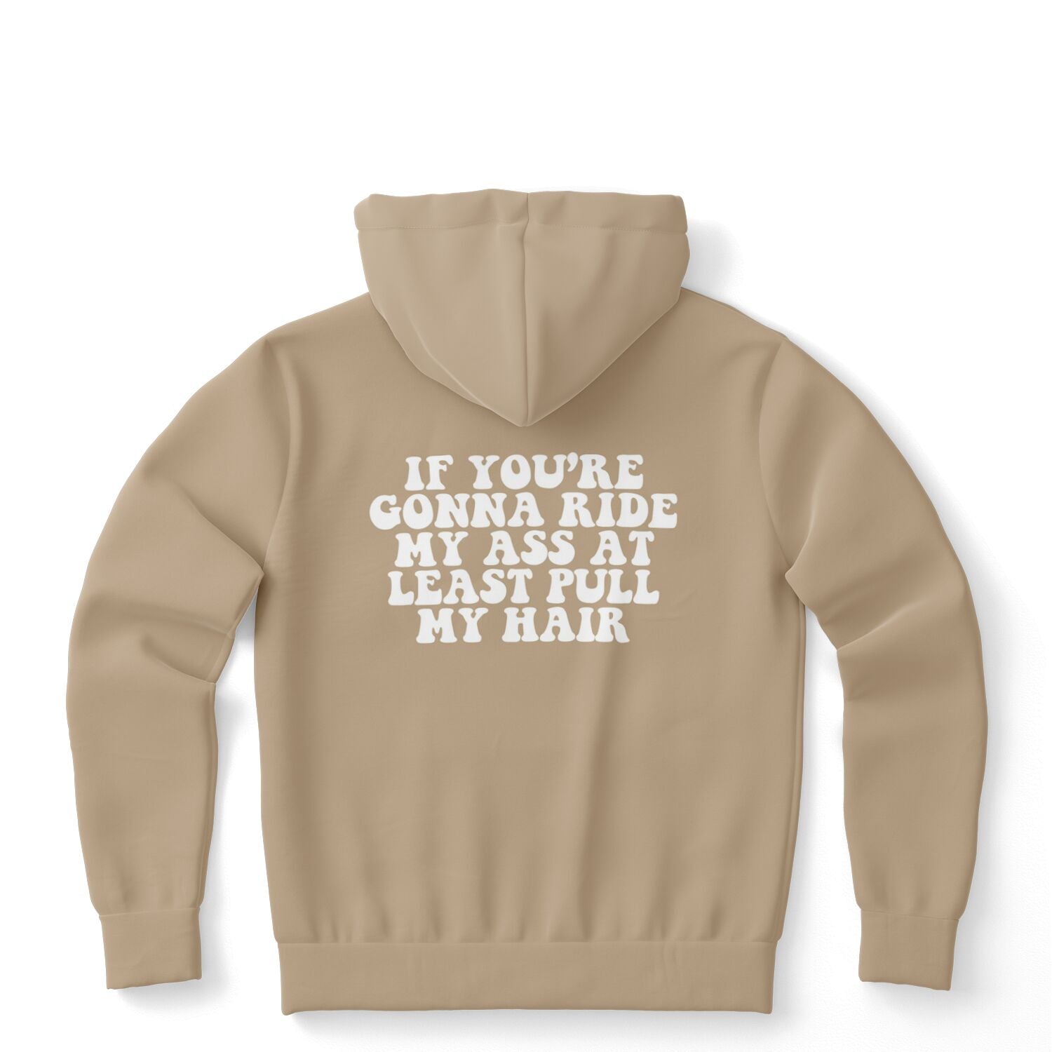 Brown hoodie with small white melting smiley face and arched “CollegeWares” text logo on the front left chest — minimal drip-core design from CollegeWares.
