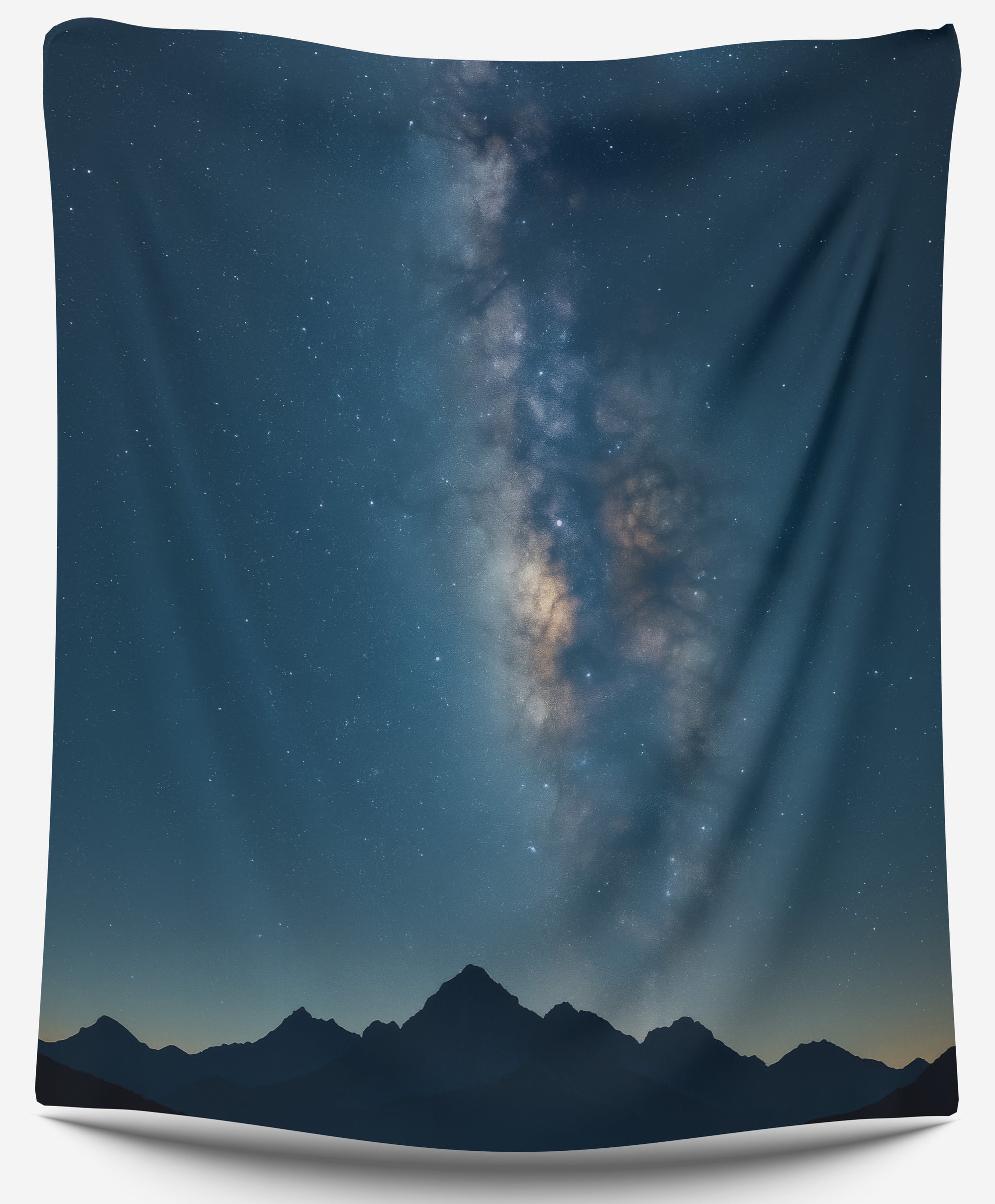 Milky Way galaxy over mountain range night sky tapestry, celestial wall art by CollegeWares.