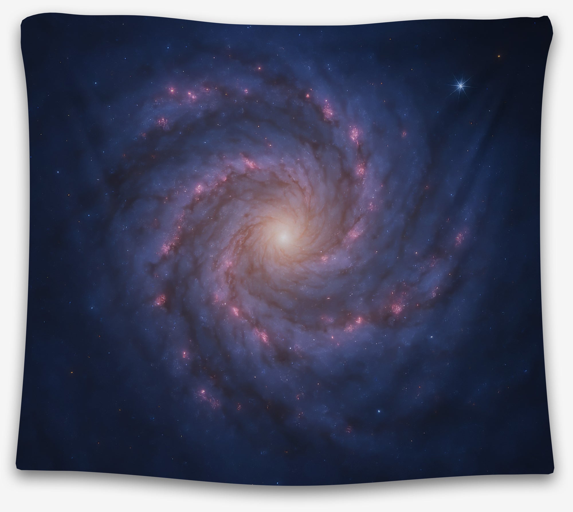 Spiral galaxy tapestry with glowing pink and blue stars, perfect space aesthetic dorm tapestry or cosmic college wall hanging by CollegeWares.