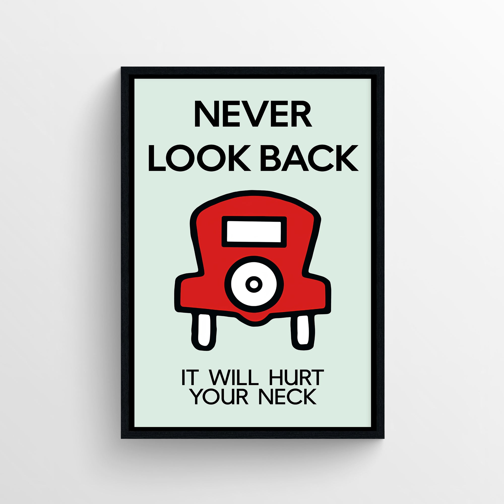 Mint-green motivational poster with bold black text and a simple red cartoon car icon — modern aesthetic wall art for dorms, apartments, and home offices by CollegeWares.