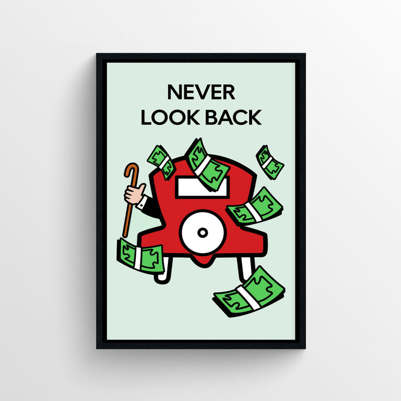 Mint-green motivational poster featuring bold text and a red cartoon-style car surrounded by flying cash — modern aesthetic wall art for dorms, apartments, and home offices by CollegeWares.