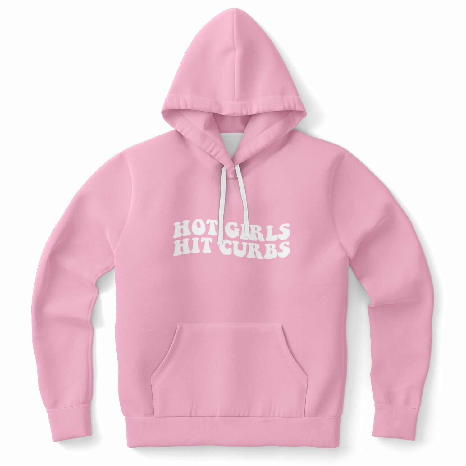 Pink hoodie featuring bold white text that reads “Hot Girls Hit Curbs” — playful, messy energy from CollegeWares.