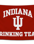 Red flag with bold white collegiate text that reads “Indiana Drinking Team” featuring a white IU-style logo in the center — funny tailgate banner and college dorm decor for party lovers and Indiana students by CollegeWares.