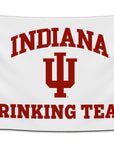 White flag with bold red collegiate lettering that says “Indiana Drinking Team” with a red IU-style logo in the middle — perfect college drinking flag for game day, dorm rooms, and frat houses by CollegeWares.