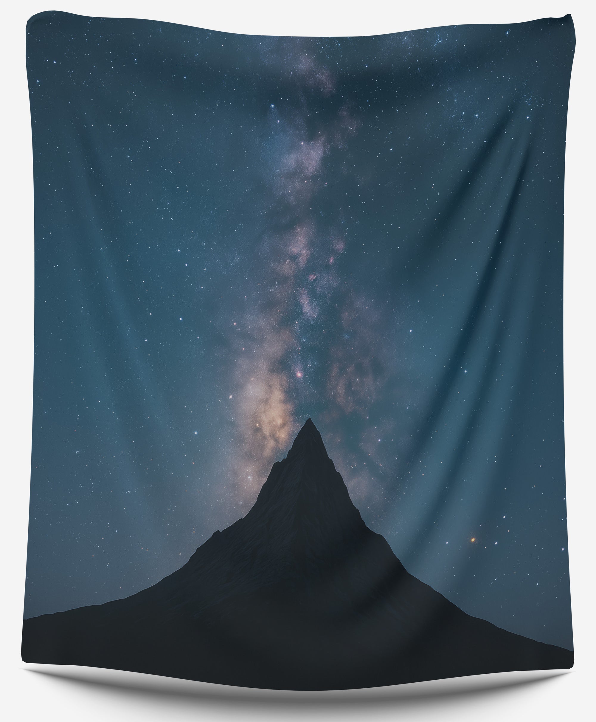 Dark mountain peak beneath glowing Milky Way, minimalist night sky dorm tapestry for celestial college wall decor by CollegeWares.