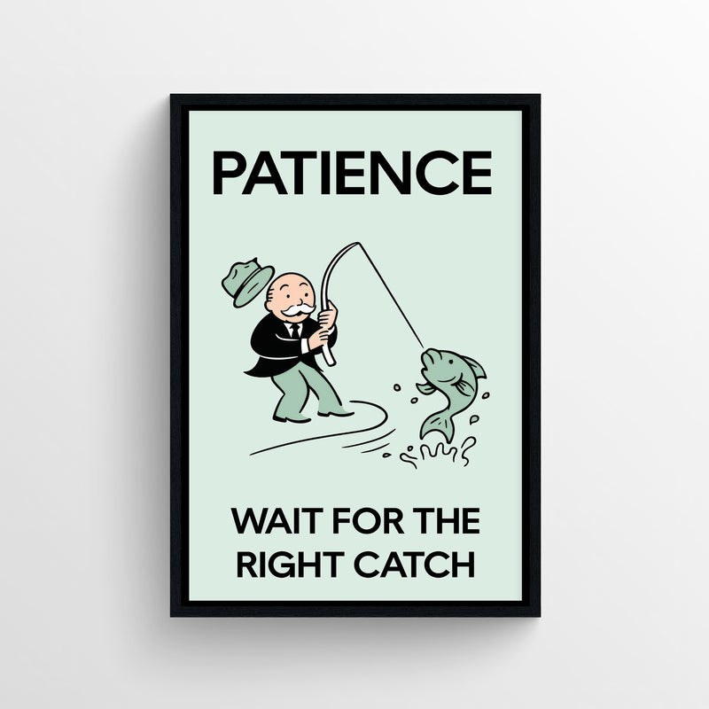 Mint-green motivational poster with bold black text and a cartoon fisherman catching a fish — modern aesthetic wall art for dorms, home offices, and apartments by CollegeWares.