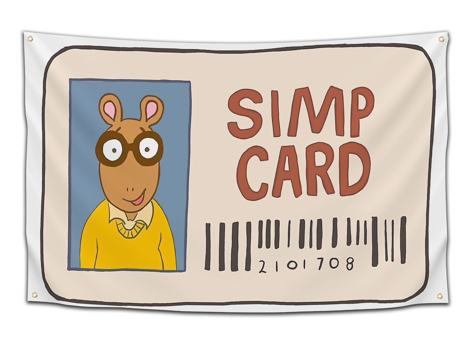 Flag featuring Arthur the Aardvark as a cartoon character on an ID card labeled “Simp Card” — funny meme flag from CollegeWares.