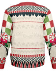 Back view of cream and red holiday sweater with stars, scallops, and no text — festive pattern from CollegeWares.