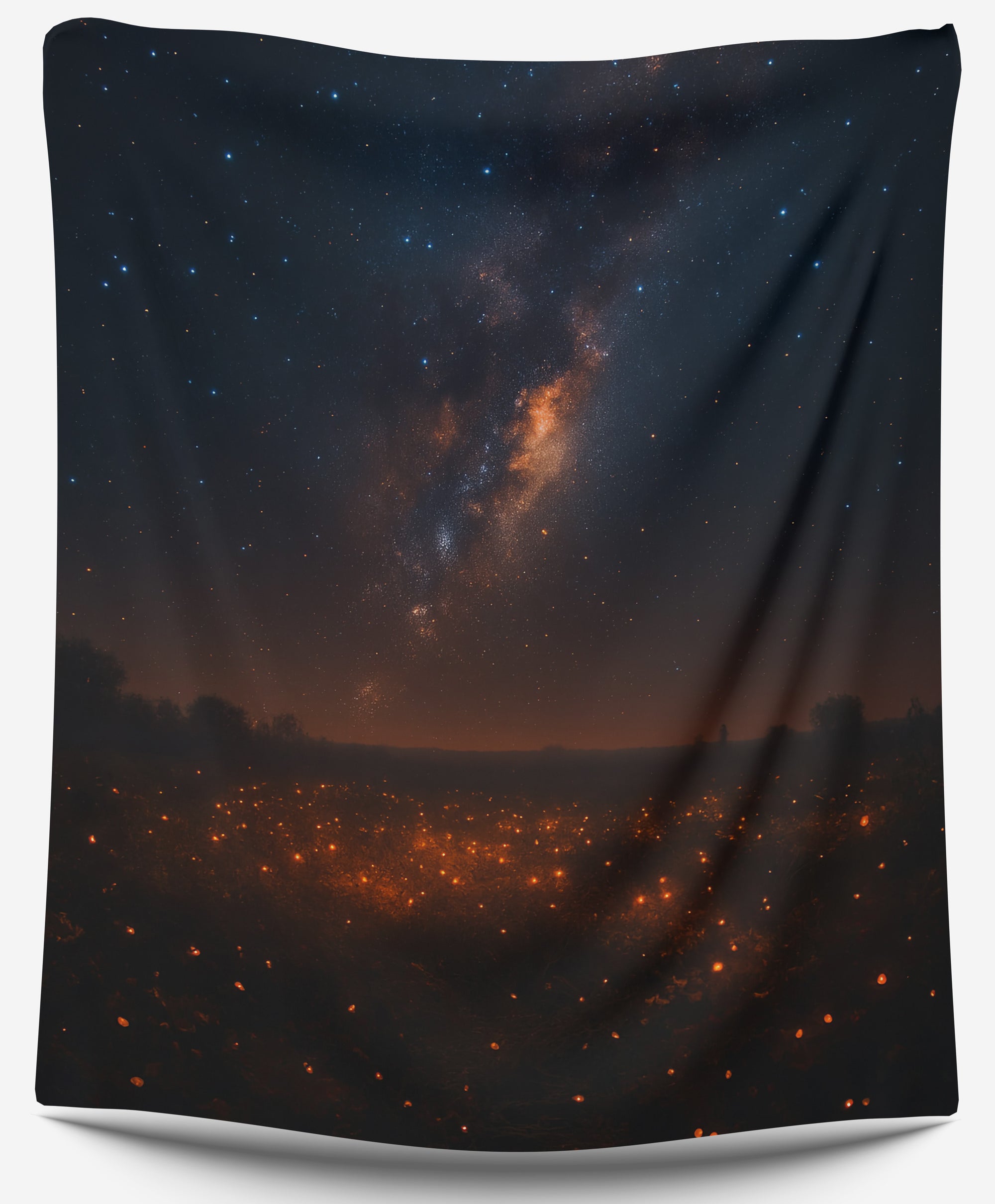 Milky Way galaxy tapestry with glowing ember field and night sky stars, celestial wall hanging for dorm or bedroom by CollegeWares.