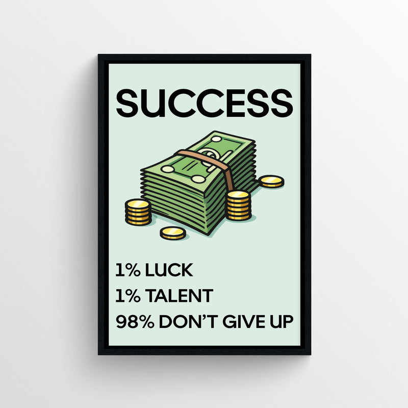 Mint-green motivational poster with bold typography and an illustration of stacked cash and gold coins — modern wall poster for college rooms, offices, and aesthetic workspaces by CollegeWares.