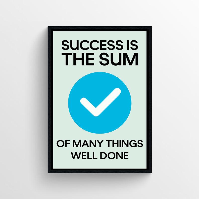Minimal mint-green motivational poster with bold black typography and a large blue checkmark icon — modern wall art for college rooms, home offices, and aesthetic workspaces by CollegeWares.