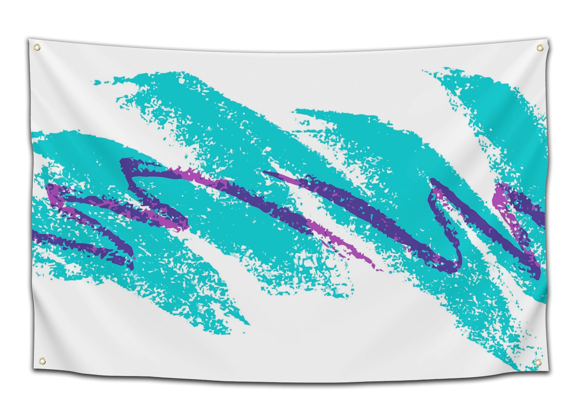 Flag featuring the classic 90s teal-and-purple jazz cup design — nostalgic aesthetic flag from CollegeWares.
