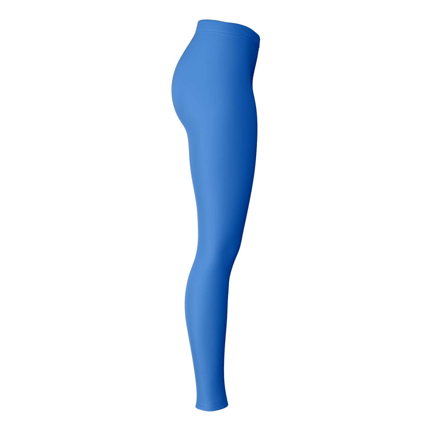 Left-side view of blue panel UCLA leggings — cool, sporty West Coast style from CollegeWares.